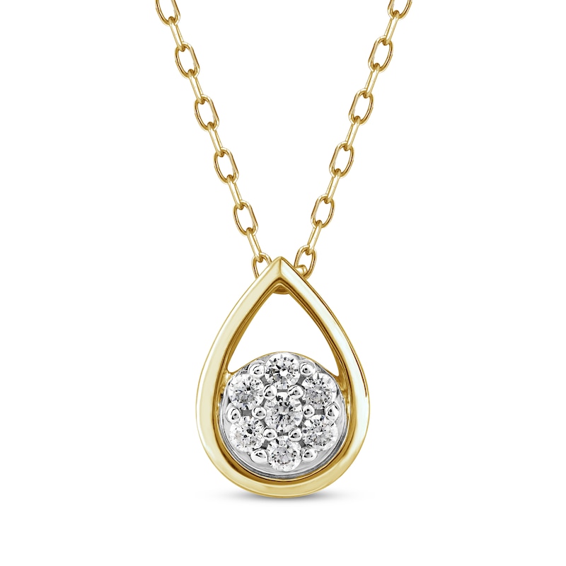 Main Image 1 of Multi-Diamond Center Teardrop Necklace 1/6 ct tw 10K Yellow Gold 18”