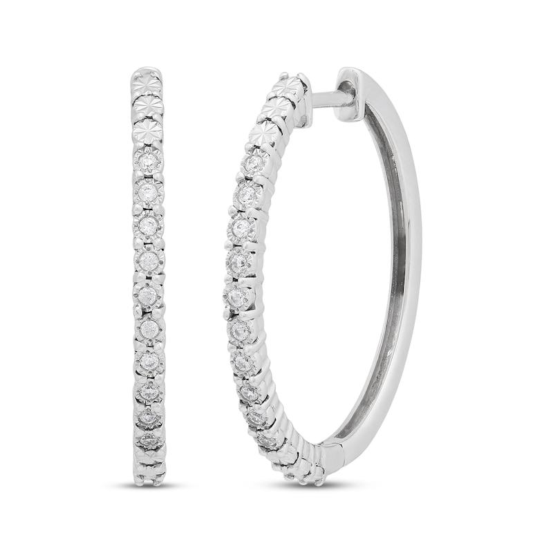 Main Image 1 of Round-Cut Diamond Hoop Earrings 1/10 ct tw Sterling Silver