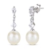 Thumbnail Image 1 of Cultured Pearl & Multi-Shape White Lab-Created Sapphire Drop Earrings Sterling Silver