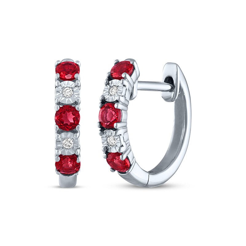 Main Image 1 of Lab-Created Ruby & Diamond Accent Hoop Earrings Sterling Silver