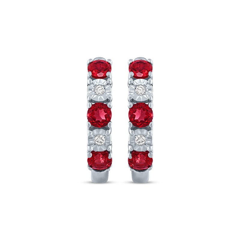 Main Image 2 of Lab-Created Ruby & Diamond Accent Hoop Earrings Sterling Silver