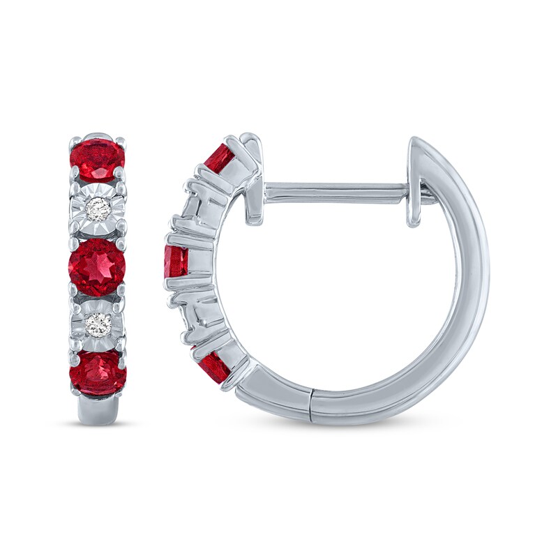 Main Image 3 of Lab-Created Ruby & Diamond Accent Hoop Earrings Sterling Silver