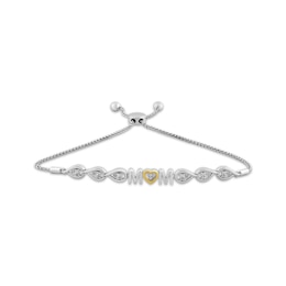 Diamond &quot;Mom&quot; Bolo Bracelet 1/10 ct tw Sterling Silver & 10K Yellow Gold