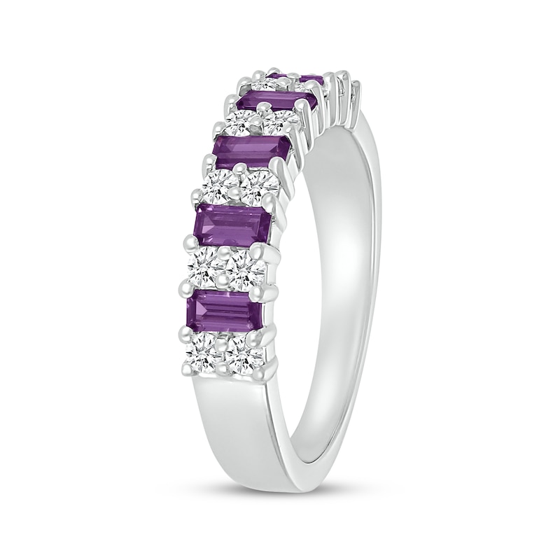 Baguette-Cut Amethyst & Round-Cut White Lab-Created Sapphire Ring Sterling Silver