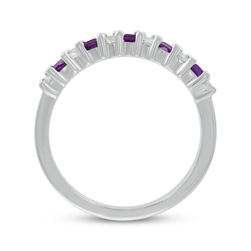 Baguette-Cut Amethyst & Round-Cut White Lab-Created Sapphire Ring Sterling Silver