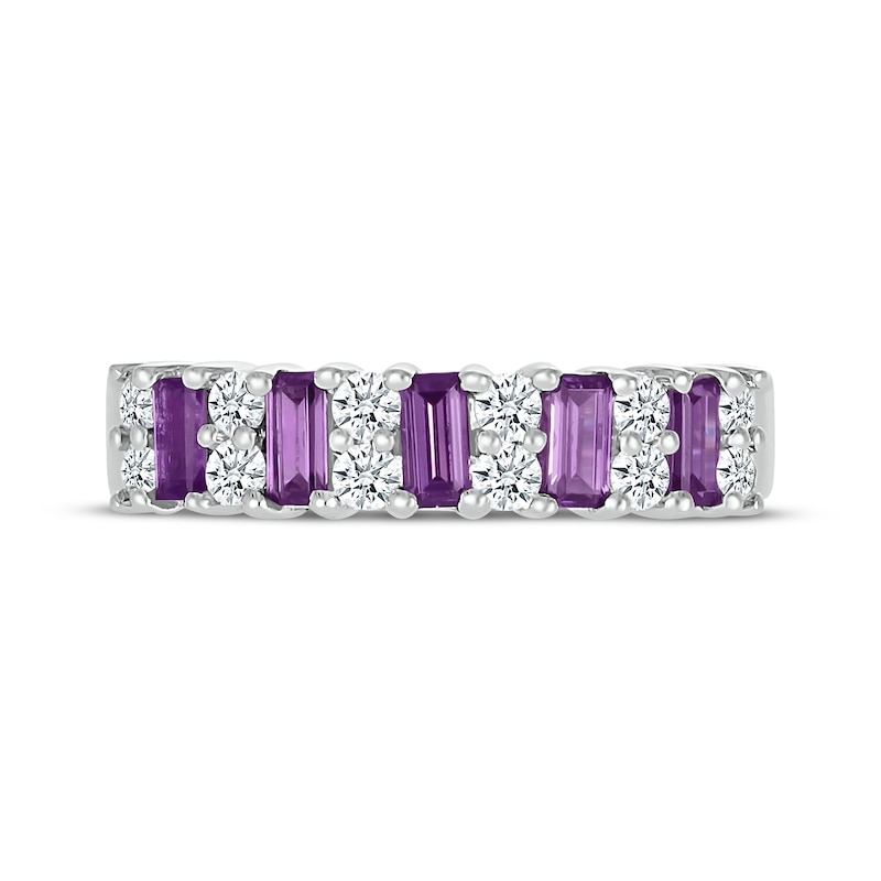 Baguette-Cut Amethyst & Round-Cut White Lab-Created Sapphire Ring Sterling Silver