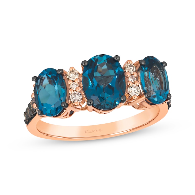 Main Image 1 of Le Vian Blue Topaz Ring 1/4 ct tw Diamonds 14K Strawberry Gold