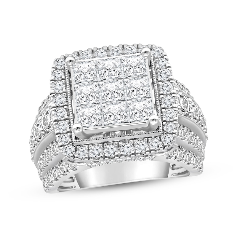 Main Image 1 of Princess-Cut Multi-Diamond Center Square Engagement Ring 4 ct tw 10K White Gold