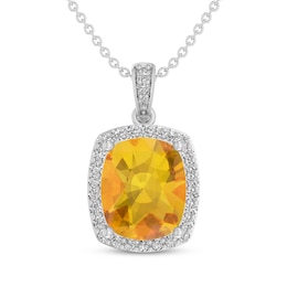 Cushion-Cut Citrine & White Lab-Created Sapphire Necklace Sterling Silver 18&quot;