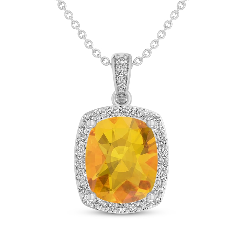 Main Image 1 of Cushion-Cut Citrine & White Lab-Created Sapphire Necklace Sterling Silver 18&quot;