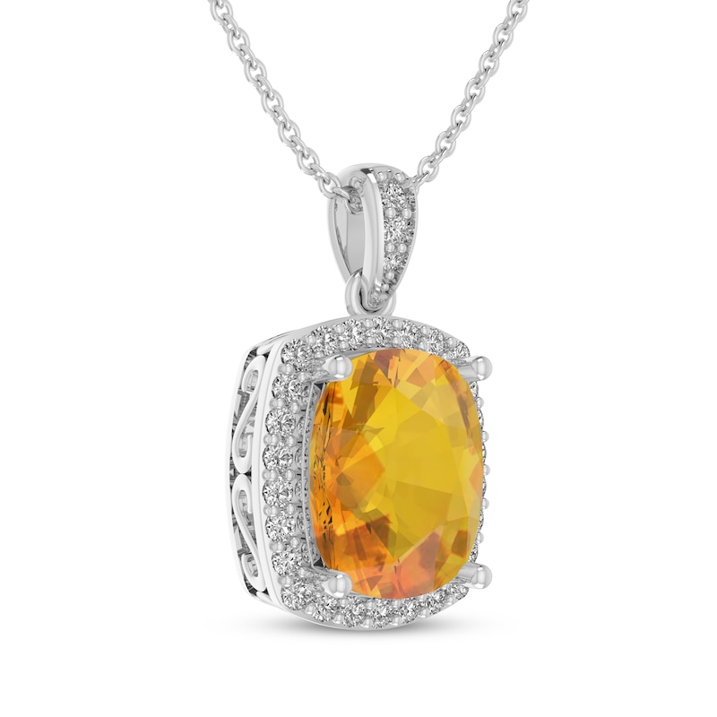 Main Image 2 of Cushion-Cut Citrine & White Lab-Created Sapphire Necklace Sterling Silver 18&quot;