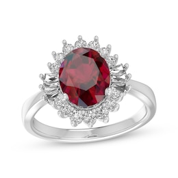 Oval-Cut Lab-Created Ruby & White Lab-Created Sapphire Starburst Ring Sterling Silver