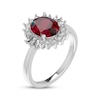 Thumbnail Image 1 of Oval-Cut Lab-Created Ruby & White Lab-Created Sapphire Starburst Ring Sterling Silver
