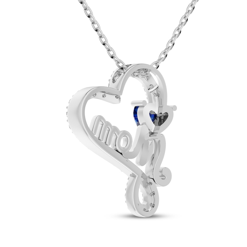 Main Image 3 of Heart-Shaped Blue Lab-Created Sapphire & White Lab-Created Sapphire &quot;Mom&quot; Necklace Sterling Silver 18&quot;