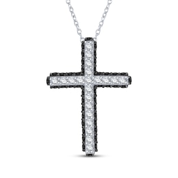 Black & White Diamond Cross Necklace 1/2 ct tw 10K White Gold