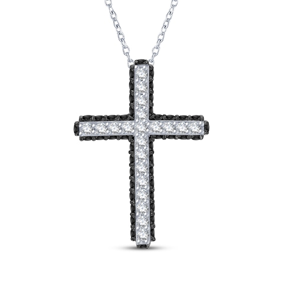 Black & White Diamond Cross Necklace 1/2 ct tw 10K White Gold
