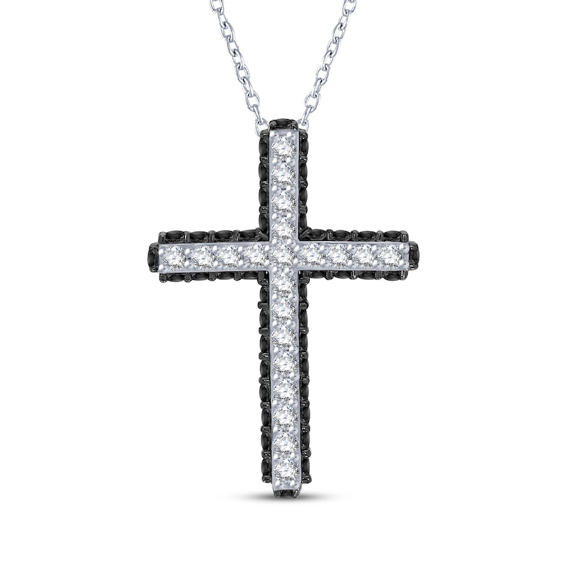 Main Image 1 of Black & White Diamond Cross Necklace 1/2 ct tw 10K White Gold