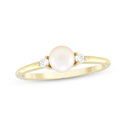 Cultured Pearl & Diamond Ring 1/15 ct tw 10K Yellow Gold