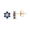Thumbnail Image 2 of Natural Blue Sapphire & Diamond Accent Flower Stud Earrings 14K Yellow Gold