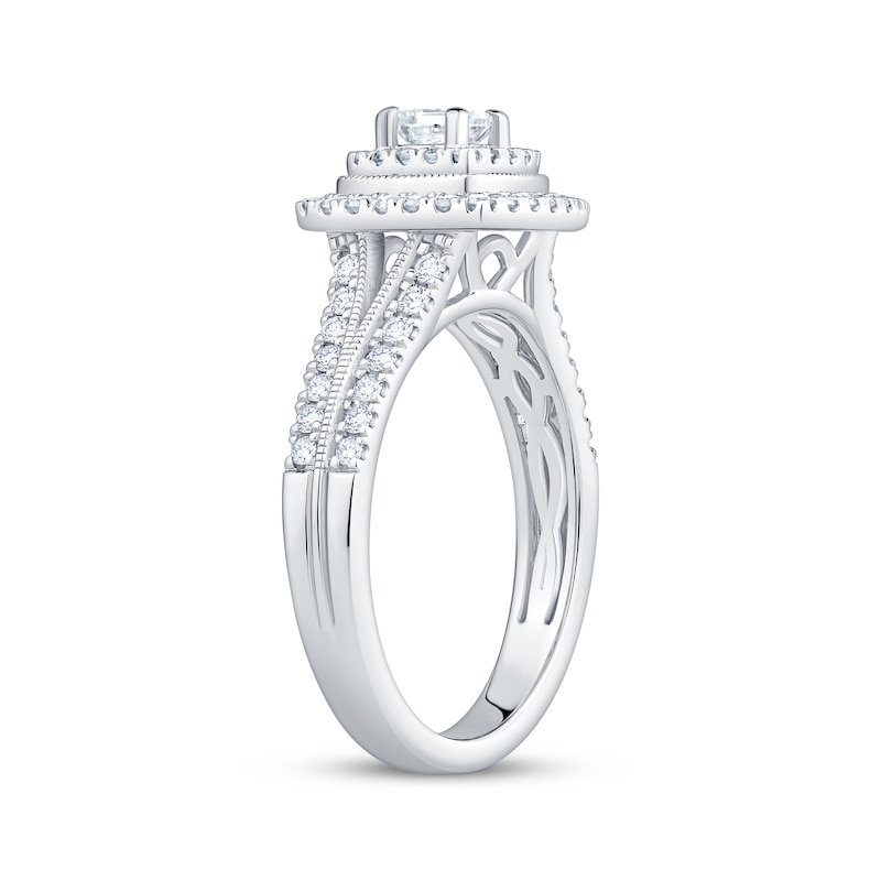 Main Image 2 of Princess-Cut Diamond Double Halo Engagement Ring 3/4 ct tw 14K White Gold