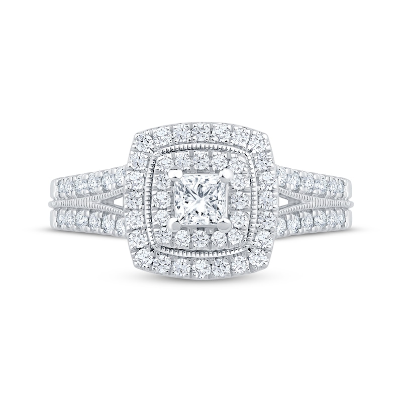 Main Image 3 of Princess-Cut Diamond Double Halo Engagement Ring 3/4 ct tw 14K White Gold