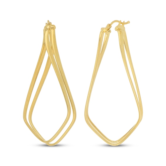 Double Twist Marquise-Shaped Hoop Earrings 10K Yellow Gold