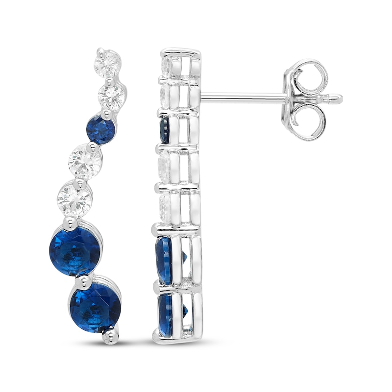 Main Image 1 of Our Story Together Blue & White Lab-Created Sapphire Journey Earrings 10K White Gold