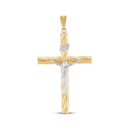 Hollow Twist Crucifix Charm 10K Two-Tone Gold