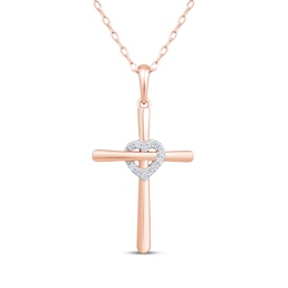 Diamond Heart Cross with Heart Necklace 1/20 ct tw 10K Rose Gold 18&quot;