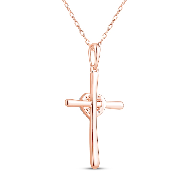 Diamond Heart Cross with Heart Necklace 1/20 ct tw 10K Rose Gold 18"