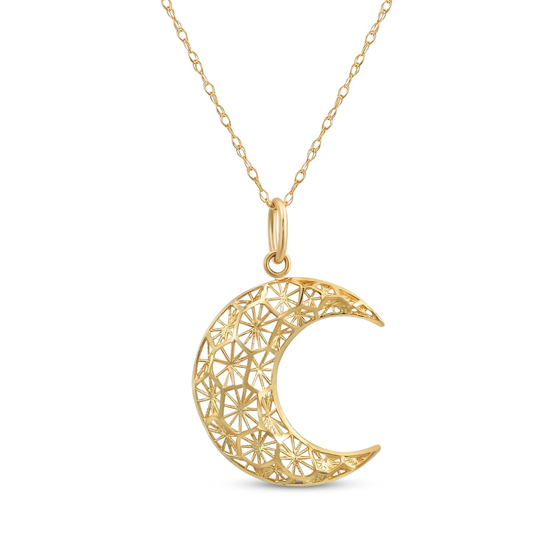 Main Image 1 of Crescent Moon Openwork Necklace 14K Yellow Gold 18&quot;