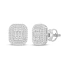 Thumbnail Image 1 of Baguette & Round-Cut Multi-Diamond Cushion Halo Stud Earrings 3/4 ct tw 10K White Gold