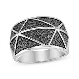 Men's Black Diamond Geometric Triangles Ring 1-1/2 ct tw Sterling Silver