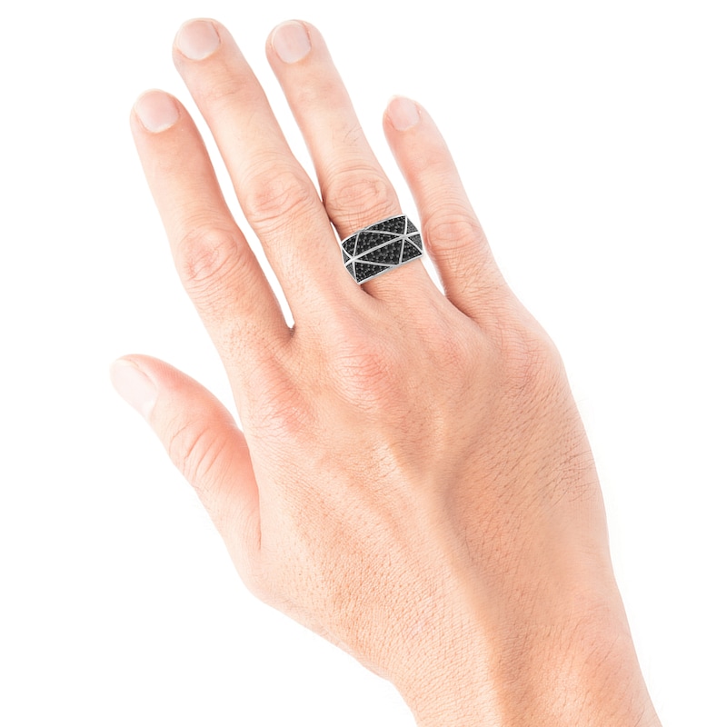 Main Image 4 of Men's Black Diamond Geometric Triangles Ring 1-1/2 ct tw Sterling Silver