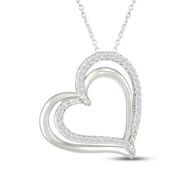 Diamond Double Tilted Heart Necklace 1/8 ct tw Sterling Silver 18&quot;