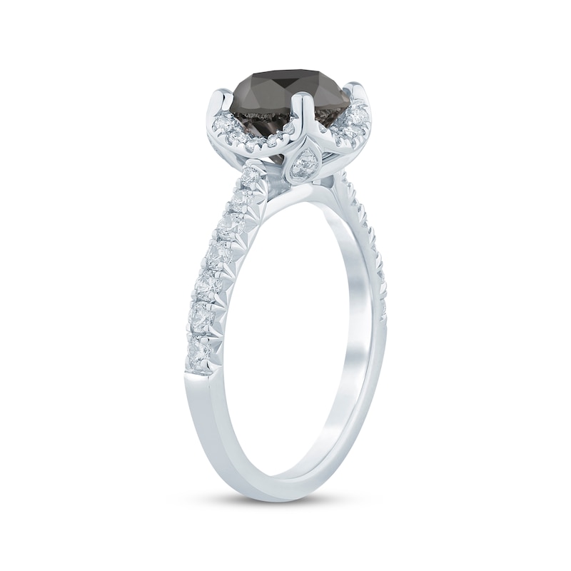 Main Image 2 of Round-Cut Black & White Diamond Halo Engagement Ring 2-1/2 ct tw 14K White Gold