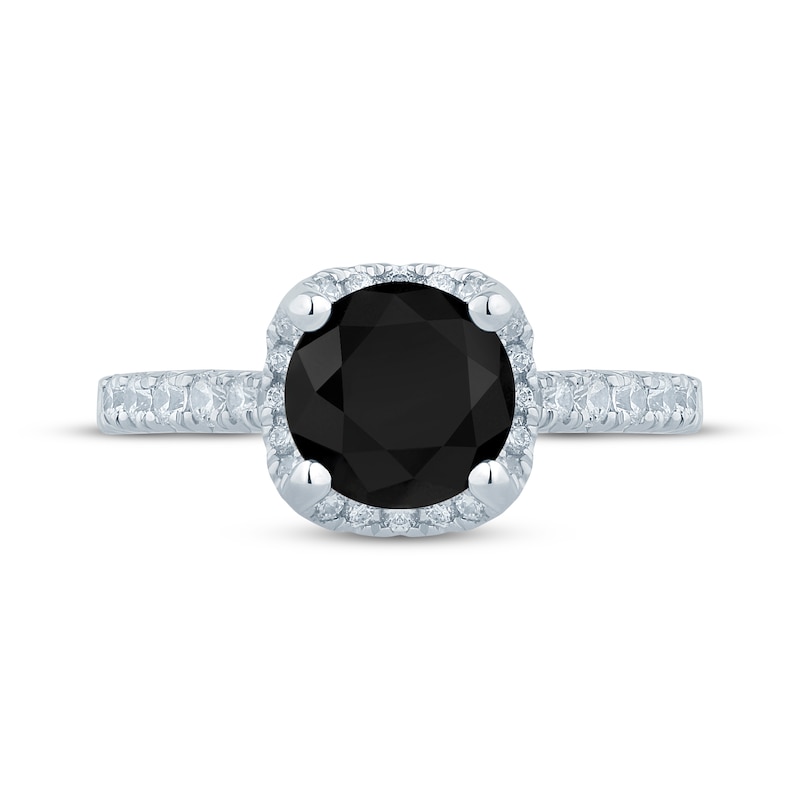 Main Image 3 of Round-Cut Black & White Diamond Halo Engagement Ring 2-1/2 ct tw 14K White Gold