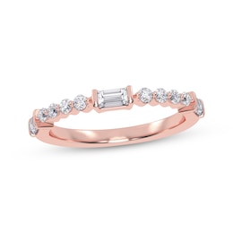 Round and Baguette-Cut Diamond Anniversary Ring 1/4 ct tw 14K Rose Gold