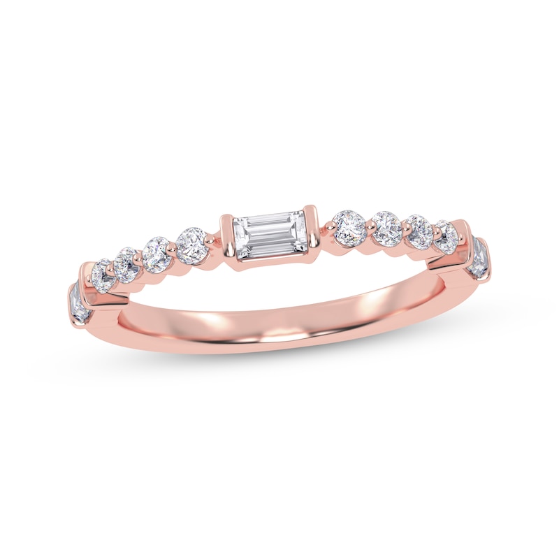 Main Image 1 of Round and Baguette-Cut Diamond Anniversary Ring 1/4 ct tw 14K Rose Gold