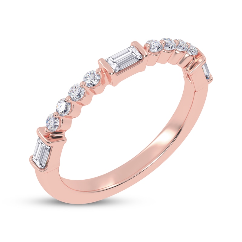 Main Image 2 of Round and Baguette-Cut Diamond Anniversary Ring 1/4 ct tw 14K Rose Gold