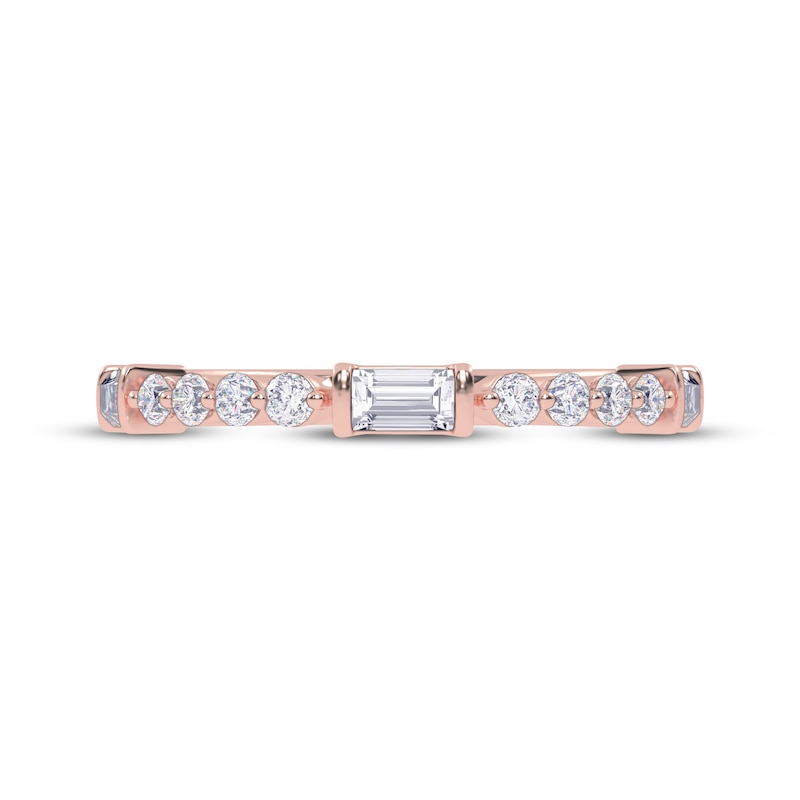 Main Image 3 of Round and Baguette-Cut Diamond Anniversary Ring 1/4 ct tw 14K Rose Gold