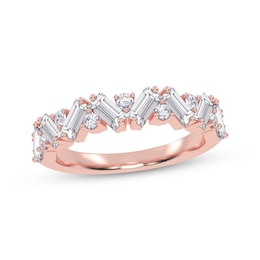 Baguette & Round-Cut Diamond Zigzag Anniversary Ring 1/2 ct tw 14K Rose Gold