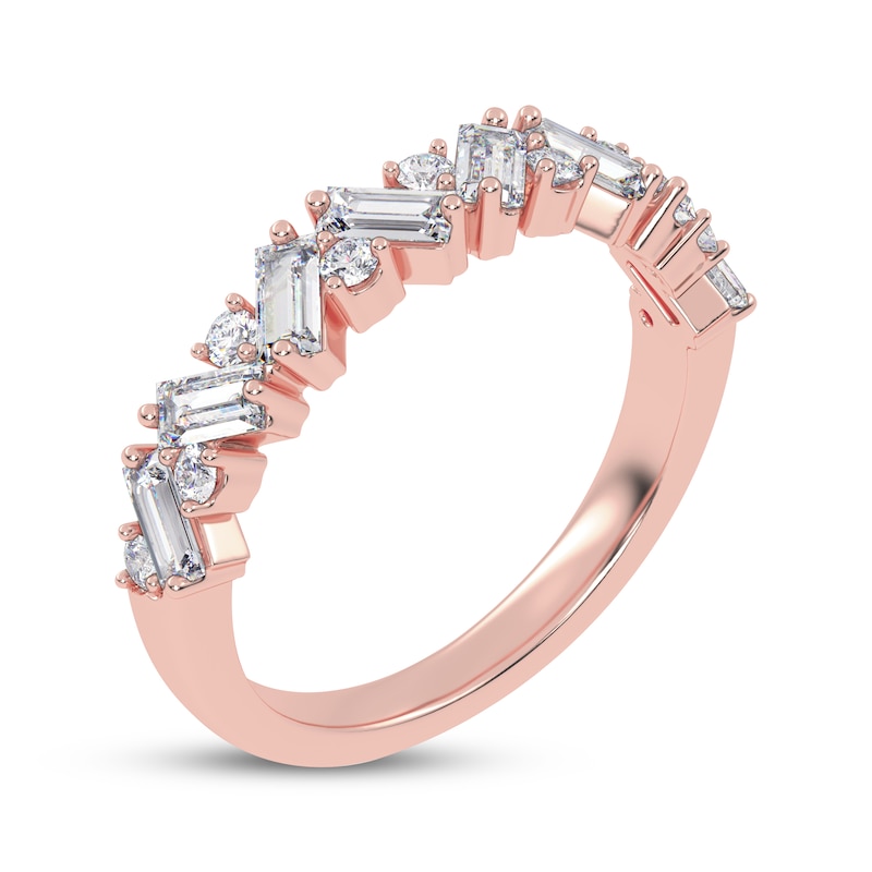 Main Image 2 of Baguette & Round-Cut Diamond Zigzag Anniversary Ring 1/2 ct tw 14K Rose Gold