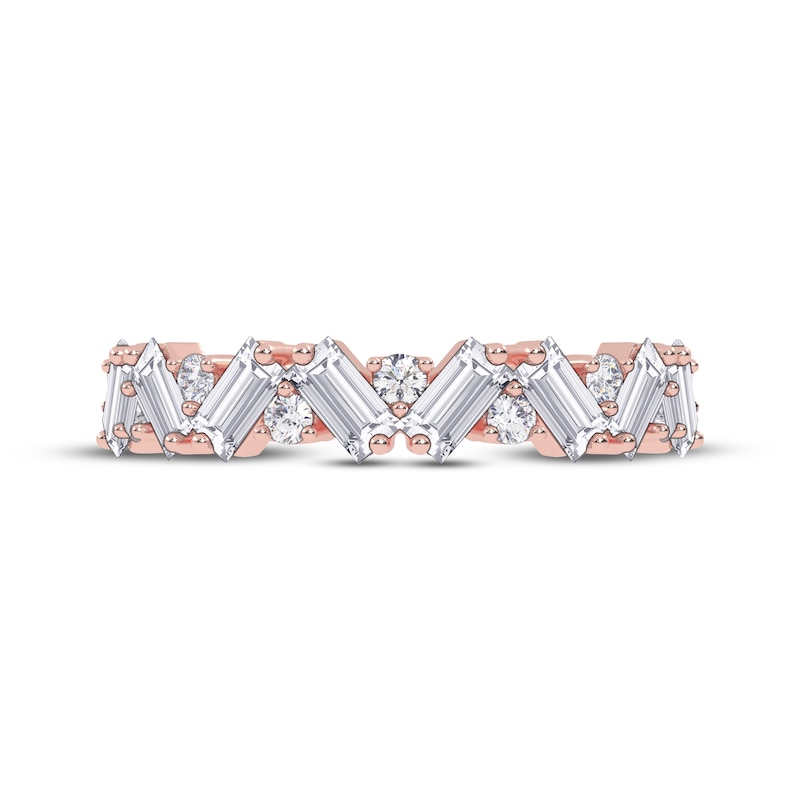 Main Image 3 of Baguette & Round-Cut Diamond Zigzag Anniversary Ring 1/2 ct tw 14K Rose Gold