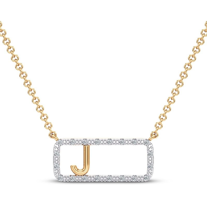 Main Image 1 of Diamond J Initial Rectangle Necklace 1/10 ct tw 10K Yellow Gold 18&quot;