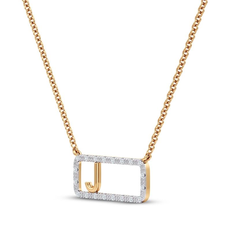 Main Image 2 of Diamond J Initial Rectangle Necklace 1/10 ct tw 10K Yellow Gold 18&quot;