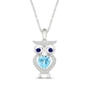 Thumbnail Image 1 of Heart-Shaped Swiss Blue Topaz, Blue & White Lab-Created Sapphire Owl Necklace Sterling Silver 18&quot;