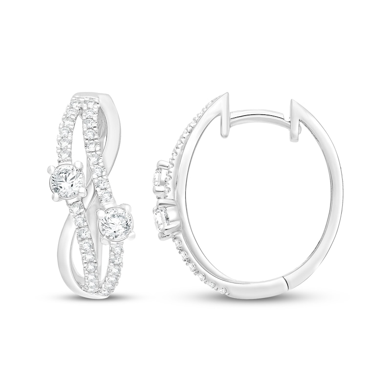 Main Image 1 of Lab-Grown Diamonds by KAY Wavy Split Hoop Earrings 1 ct tw 14K White Gold