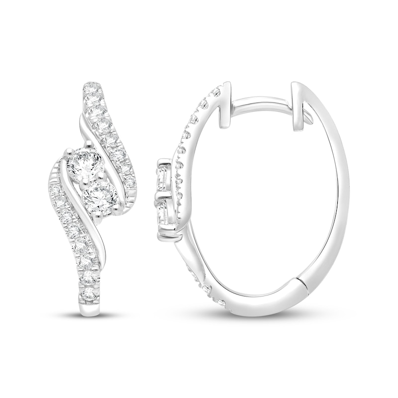 Main Image 1 of Lab-Grown Diamonds by KAY Bypass Hoop Earrings 1 ct tw 14K White Gold