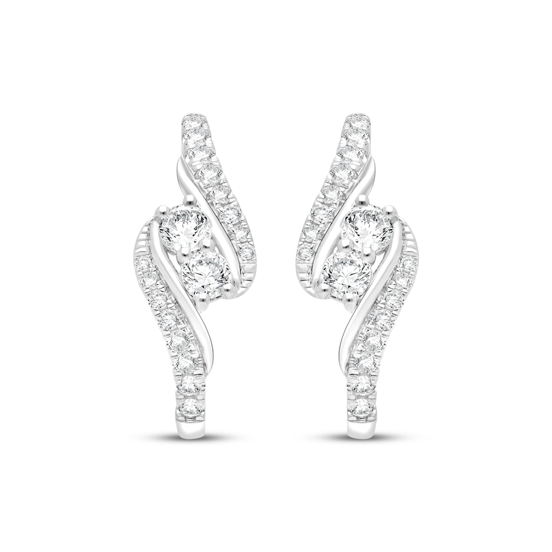 Main Image 2 of Lab-Grown Diamonds by KAY Bypass Hoop Earrings 1 ct tw 14K White Gold